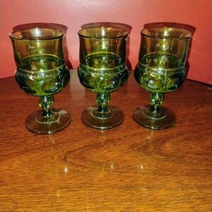 Set of Three Green Glass Goblets